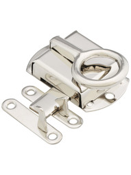 Solid Brass Hoosier Right-Hand Cabinet Latch in Polished Nickel.